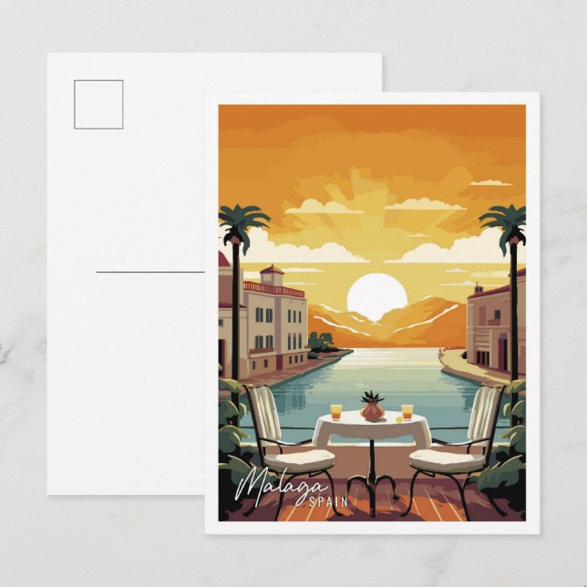 Postal Ilustracion de viajes artísticos de Málaga España (Anverso / Reverso)