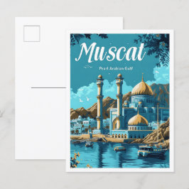 Postal Ilustracion de viajes artísticos de Mascate Oman