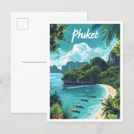Postal Ilustracion de viajes artísticos de Phuket Thailan