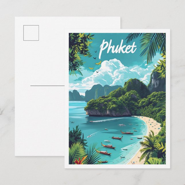 Postal Ilustracion de viajes artísticos de Phuket Thailan (Anverso / Reverso)