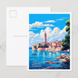 Postal Ilustracion de viajes artísticos de Porec Croatia