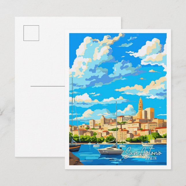 Postal Ilustracion de viajes artísticos de San Antonio Es (Anverso / Reverso)