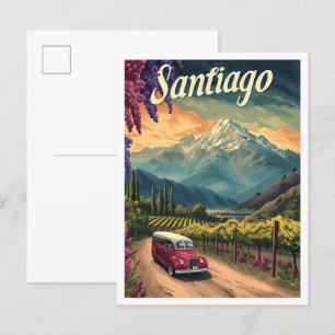Postal Ilustracion de viajes artísticos de Santiago de Ch