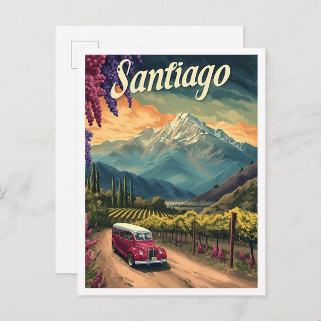 Postal Ilustracion de viajes artísticos de Santiago de Ch (Anverso / Reverso)