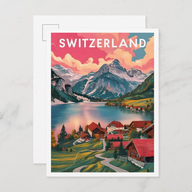 Postal Ilustracion de viajes artísticos de Suiza (Anverso / Reverso)