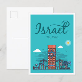 Postal Ilustracion de viajes artísticos de Tel Aviv Israe