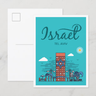 Postal Ilustracion de viajes artísticos de Tel Aviv Israe