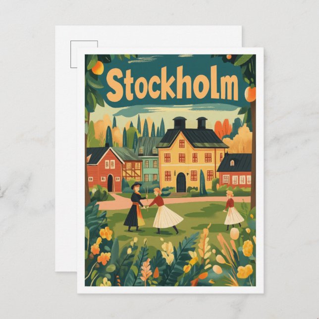Postal Ilustracion de viajes artísticos en Suecia de Esto (Anverso / Reverso)