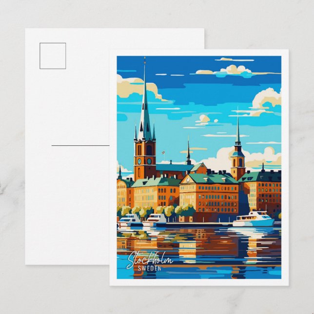 Postal Ilustracion de viajes artísticos en Suecia de Esto (Anverso / Reverso)