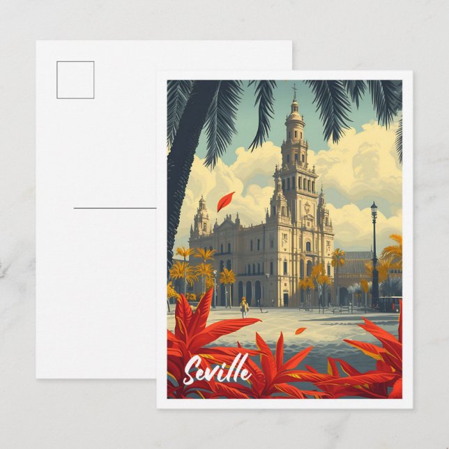 Postal Ilustracion de Viajes Artísticos Vintage de Sevill (Anverso / Reverso)