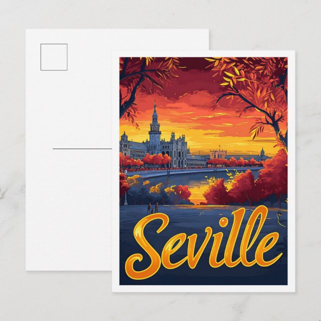 Postal Ilustracion de Viajes Artísticos Vintage de Sevill (Anverso / Reverso)