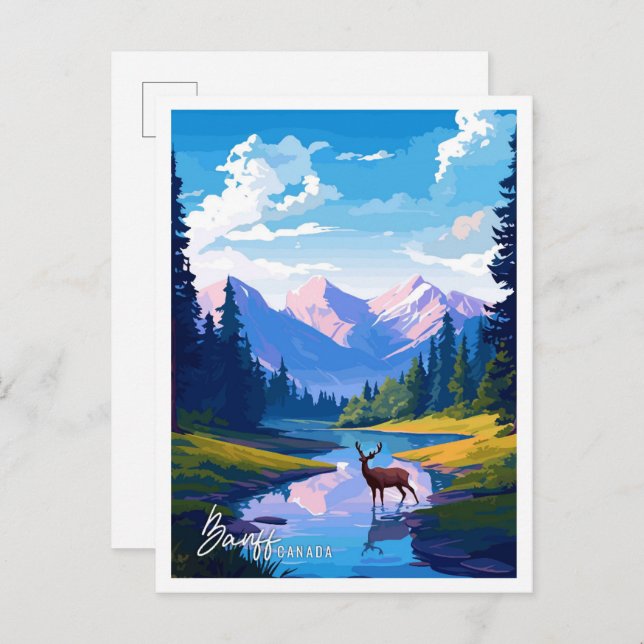 Postal Ilustracion de viajes Banff National Park Canada (Anverso / Reverso)