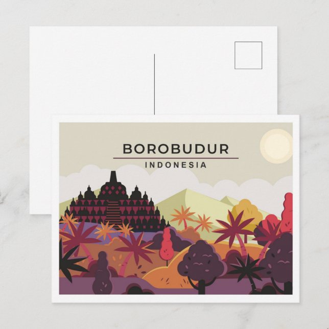 Postal Ilustracion de viajes Borobudur Magelang Indonesia (Anverso / Reverso)