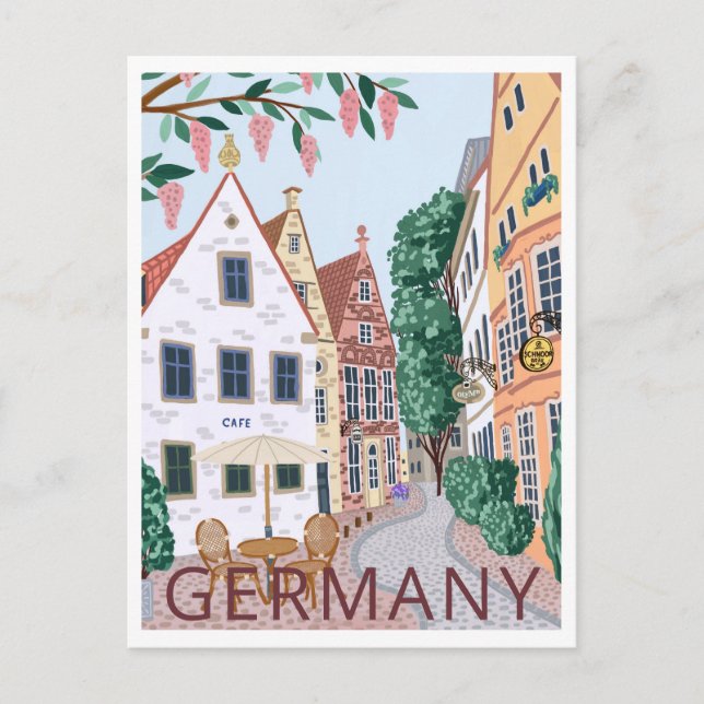 Postal Ilustracion de viajes de Alemania (Anverso)