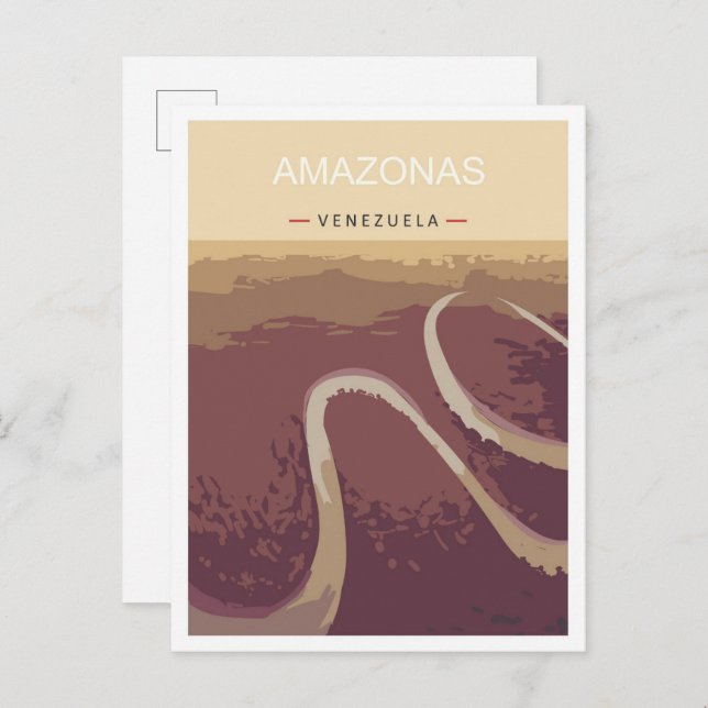 Postal Ilustracion de viajes de arte Amazonas Venezuela (Anverso / Reverso)
