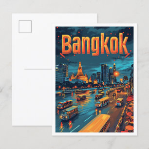 Postal Ilustracion de viajes de arte antiguo de Bangkok T