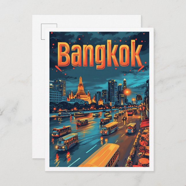 Postal Ilustracion de viajes de arte antiguo de Bangkok T (Anverso / Reverso)