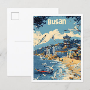 Postal Ilustracion de viajes de arte antiguo de Busan en 