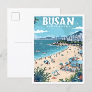 Postal Ilustracion de viajes de arte antiguo de Busan en 