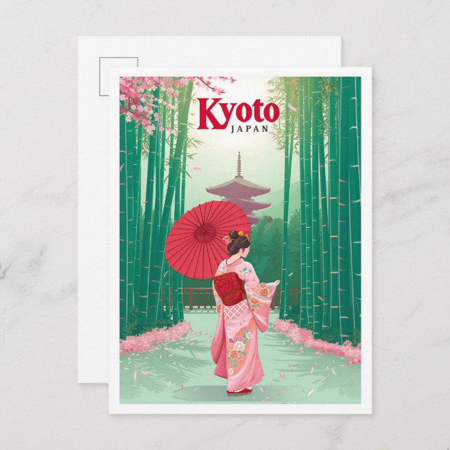 Postal Ilustracion de viajes de arte antiguo de Kioto Jap (Anverso / Reverso)
