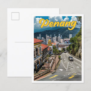 Postal Ilustracion de viajes de arte antiguo de Penang Ma