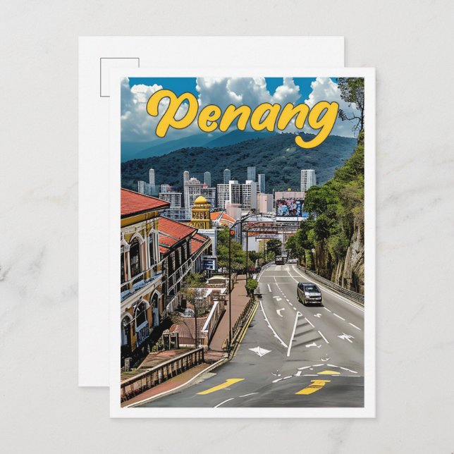Postal Ilustracion de viajes de arte antiguo de Penang Ma (Anverso / Reverso)