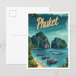 Postal Ilustracion de viajes de arte antiguo de Phuket Th