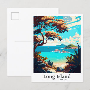 Postal Ilustracion de Viajes de Arte Bahama de Long Islan