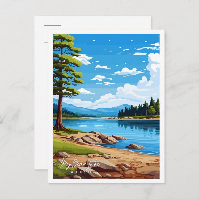 Postal Ilustracion de viajes de arte Big Bear Lake Califo (Anverso / Reverso)
