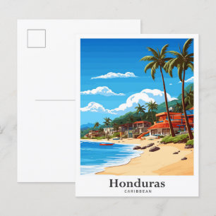 Postal Ilustracion de viajes de arte caribeño de Honduras
