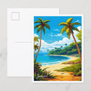 Postal Ilustracion de viajes de arte caribeño de Jamaica