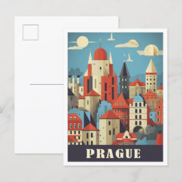 Postal Ilustracion de viajes de arte checo de Praga