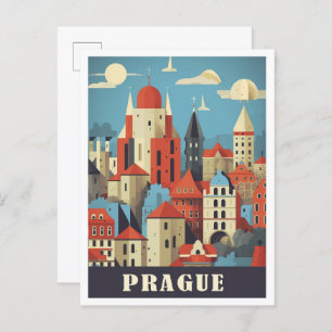 Postal Ilustracion de viajes de arte checo de Praga
