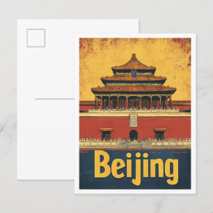 Postal Ilustracion de viajes de arte chino de Beijing