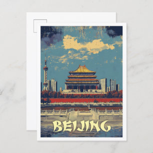 Postal Ilustracion de viajes de arte chino de Beijing
