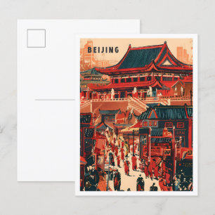 Postal Ilustracion de viajes de arte chino de Beijing
