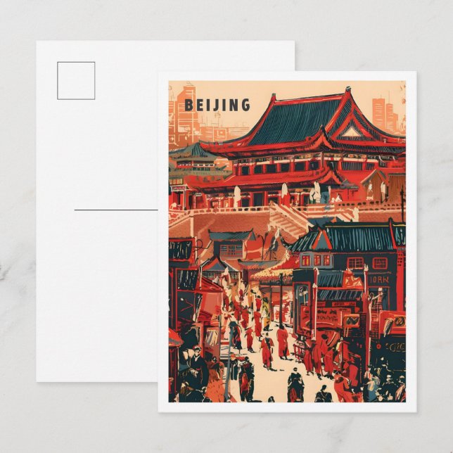 Postal Ilustracion de viajes de arte chino de Beijing (Anverso / Reverso)
