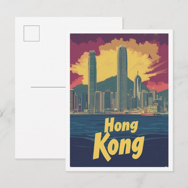 Postal Ilustracion de viajes de arte chino de Hong Kong (Anverso / Reverso)