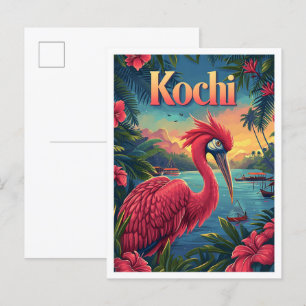 Postal Ilustracion de viajes de arte cosecha de Kochi Ker