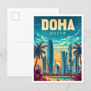 Postal Ilustracion de viajes de arte cosechado en Doha Qa