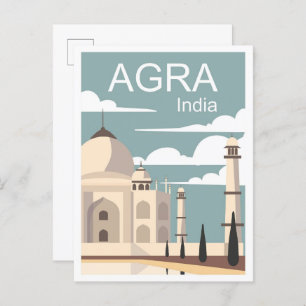 Postal Ilustracion de viajes de arte de Agra India