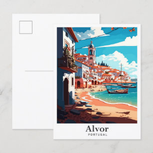 Postal Ilustracion de Viajes de Arte de Alvor Portugal