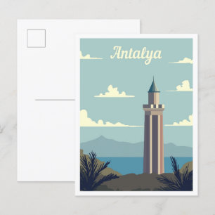 Postal Ilustracion de viajes de arte de Antalya Turkey