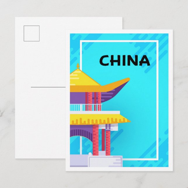 Postal Ilustracion de viajes de arte de Beijing China (Anverso / Reverso)
