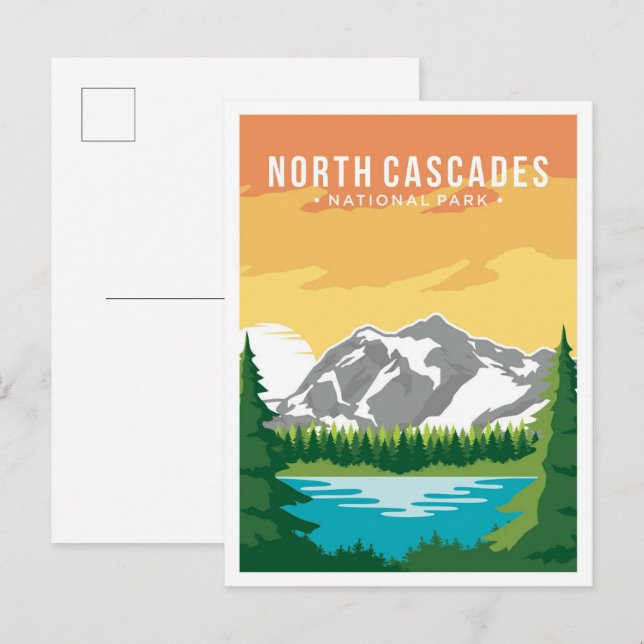 Postal Ilustracion de Viajes de Arte de Cascades del Nort (Anverso / Reverso)