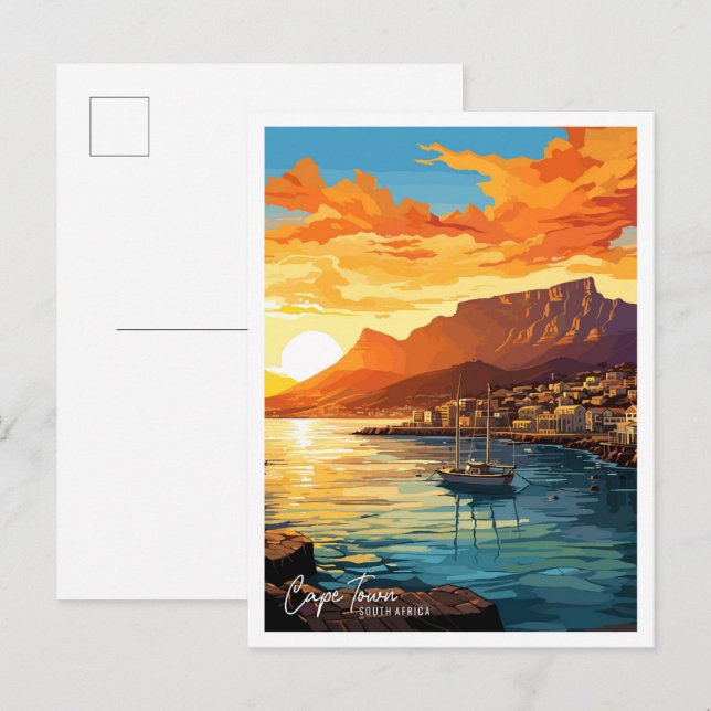 Postal Ilustracion de viajes de arte de Ciudad del Cabo d (Anverso / Reverso)