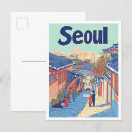 Postal Ilustracion de Viajes de Arte de Corea del Sur en