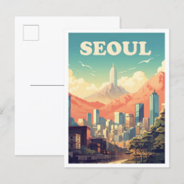 Postal Ilustracion de Viajes de Arte de Corea del Sur en 