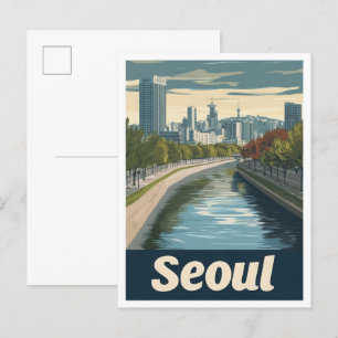 Postal Ilustracion de Viajes de Arte de Corea del Sur en 