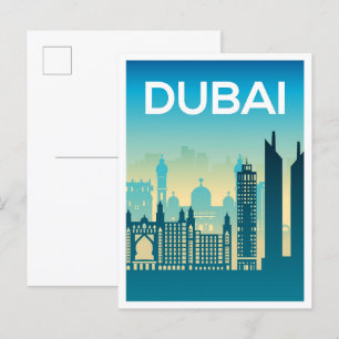 Postal Ilustracion de viajes de arte de Dubai Uni Arab Em